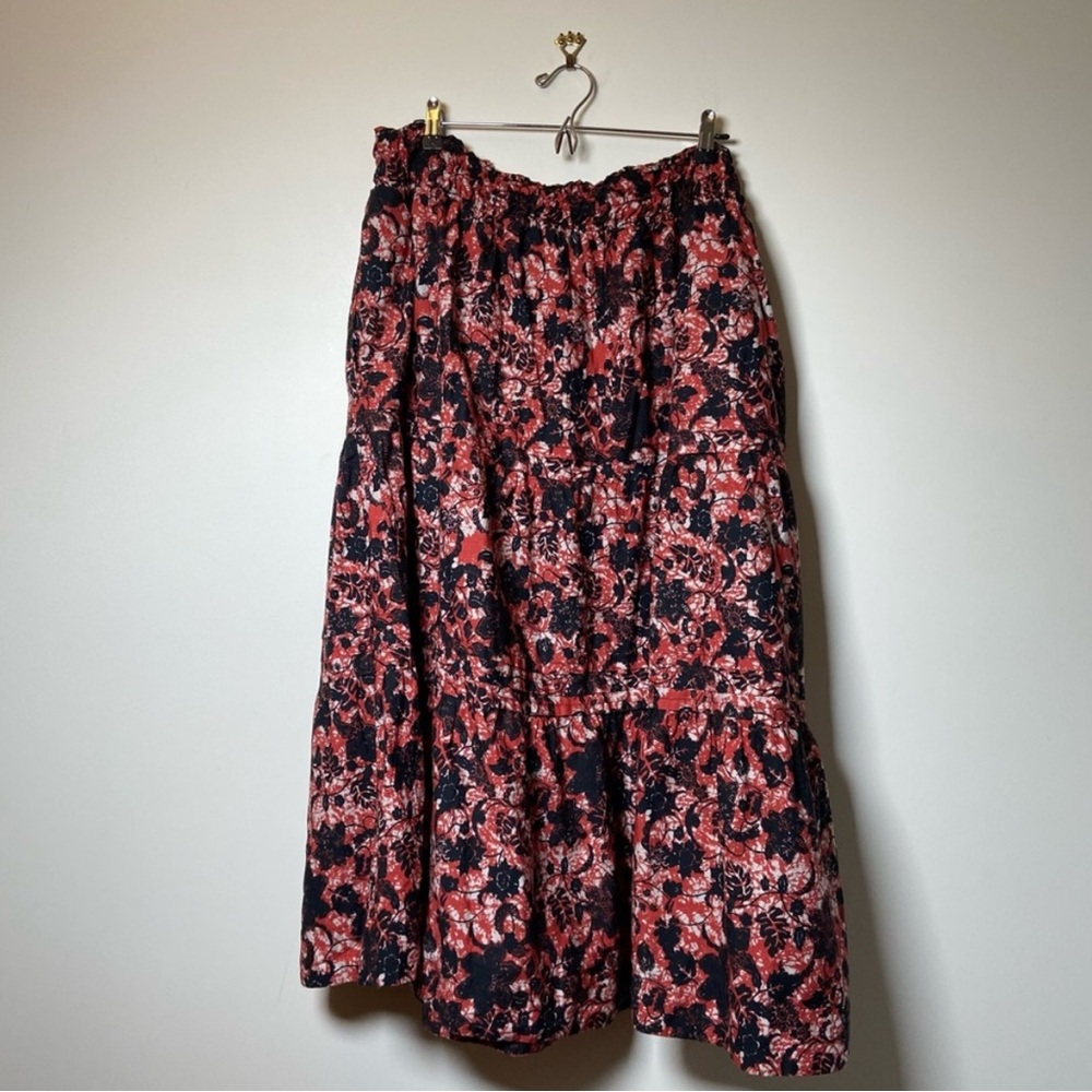 MAEVE ANTHROPOLOGIE 2X Floral Black and Red Maxi Skirt